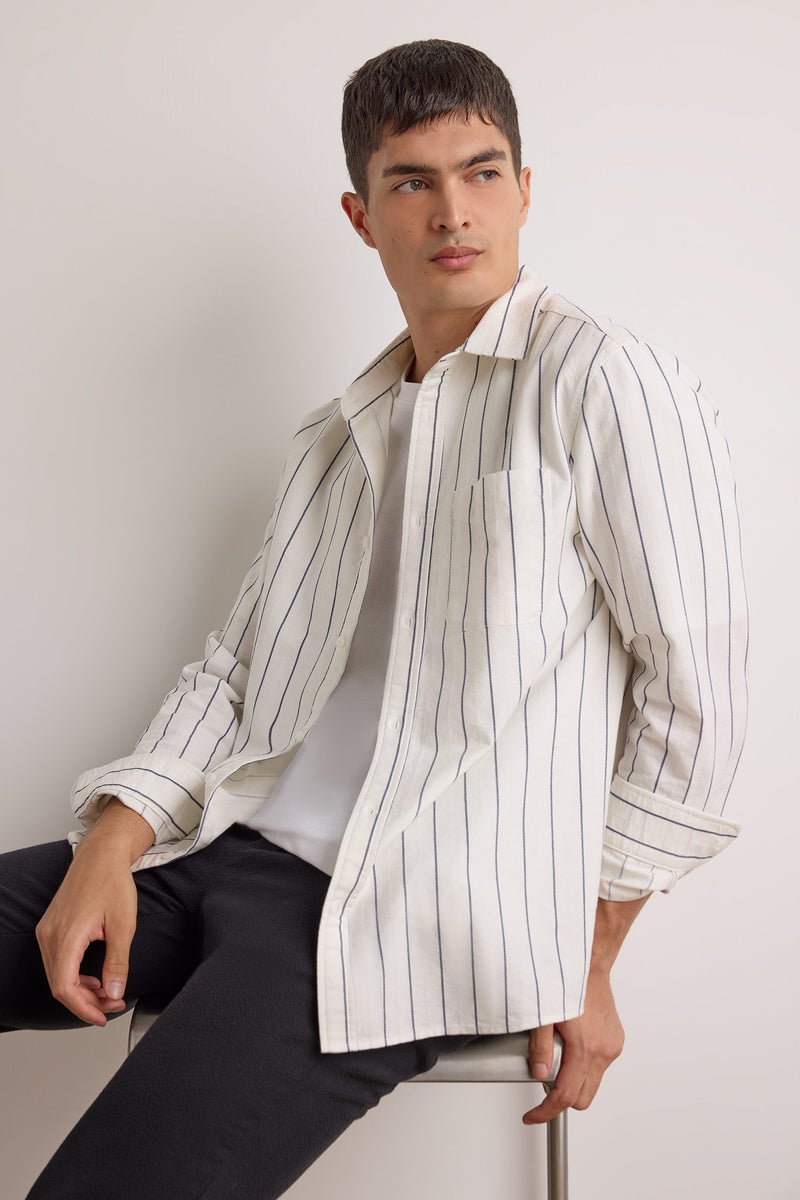 DeFacto White Man Regular Fit Polo Collar Cotton Long Sleeve Shirt Casual - Image 3